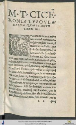 Marci Tullii Ciceronis Tusculanarum Quaestionum Liber IIII