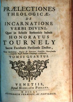Praelectiones Theologicae, De Incarnatione Verbi Divini