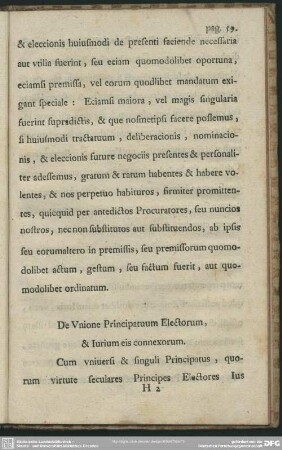 De Unione Principatuum Electorum, & Iurium eis connexorum [Cap. XX.]