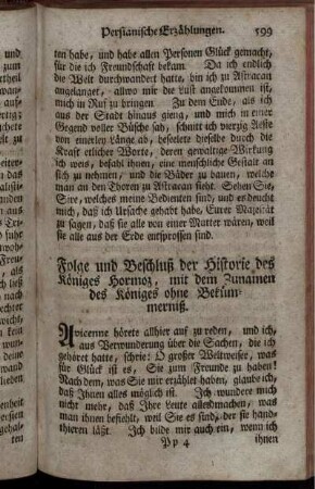 Folge und Beschluß der Historie des Königes Hormoz, mit dem Zunamen des Königes ohne Bekümmerniß