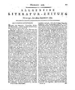 [Lindemann, J. G.]: Geschichte der Meinungen älterer und neuerer Völker, im Stande der Roheit und Cultur, von Gott, Religion, und Priesterthum. T. 1-2. Nebst einer besondern Religionsgeschichte der Aegypter, Perser, ... . Stendal: Franzen und Grosse 1784[-85]