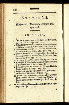 Sectio VII. Mathematik, Mechanik, Kriegskunst, Baukunst.