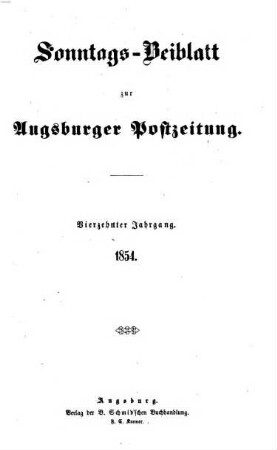 Augsburger Postzeitung. Sonntags-Beiblatt. 1854 = Jg. 14