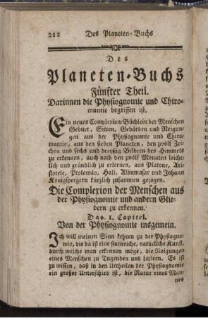 Fünfter Theil. Von der Physiognomie