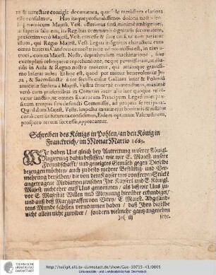 Schreiben des Königs in Pohlen/an den König in Franckreich/ im Monat Martio 1683.
