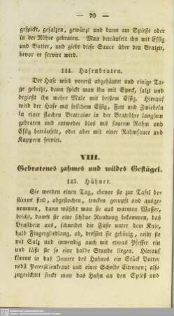 VIII. Gebratenes zahmes und wildes Geflügel