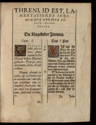 Threni, Id Est, Lamentationes Ieremiae, Quae Ebraice Cinoth Inscribuntur.