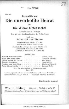 Die unverhoffte Heirat oder Die Witwe bietet mehr!