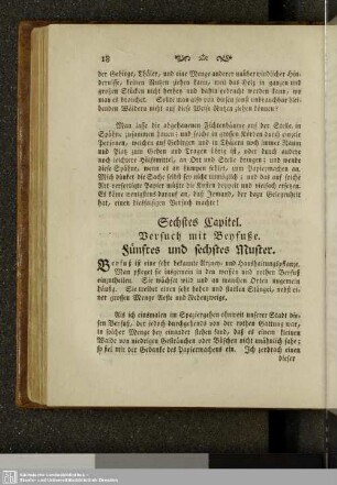 Sechstes Kapitel. Versuch mit Beyfuße. Fünftes und sechstes Muster.