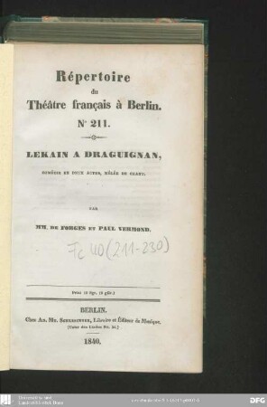 Lekain à Draguignan : comédie en deux actes, mêlée de chant