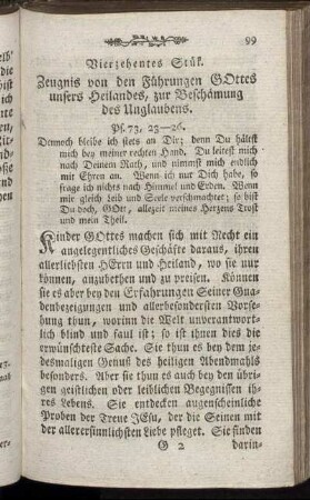 Vierzehentes Stük. Zeugnis von den Führungen Gottes unsers Heilandes, zur Beschämung des Unglaubens.
