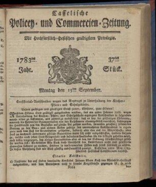 37tes Stueck, Montag den 15ten September. 1783