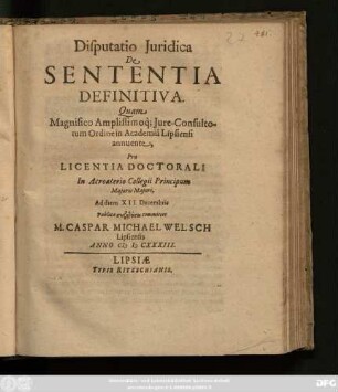 Disputatio Iuridica De Sententia Definitiva