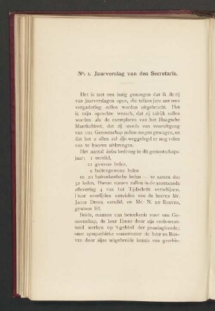 N°.1. Jaarverslag van den Secretaris