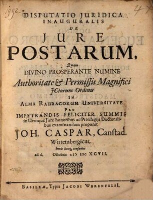 Disp. iur. inaug. de iure postarum