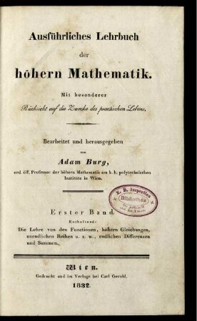 Bd. 1: Ausführliches Lehrbuch der höhern Mathematik. Erster Band