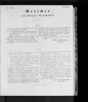 Nr. 14 & 15 Berichte des Bürger-Ausschusses. Mai 1861