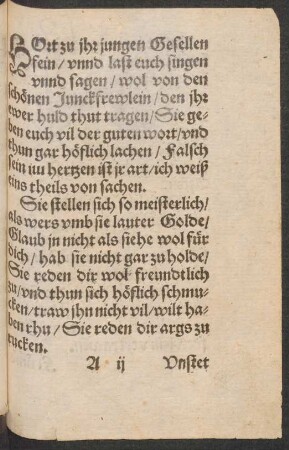 HOrt zu jhr jungen Gesellen || fein/ vnnd last euch singen || vnnd sagen/