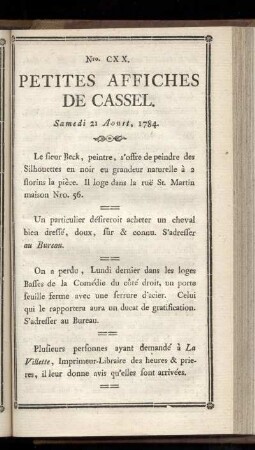 No CXX (Samedi 21 Aoust 1784)