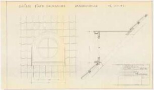 Landeshaus, Münster Wiederaufbau: Skizze einer Dachgaube, Ansicht, Schnitt, 1:10