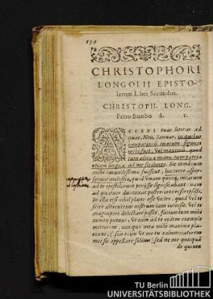 Liber Secundus. Christoph. Long. Petro Bembo S.