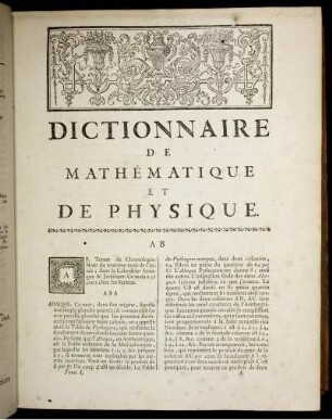 Dictionnaire de Mathématique et de Physique. A.