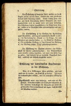 Erklärung der vornehmsten Kunstwörter in der Mahlerey.