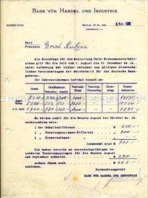 Schreiben einer Bank zur Neufestsetzung von Zahlungen