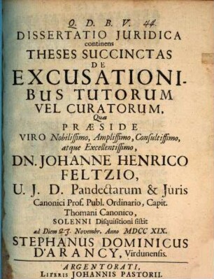 Diss. iur. continens theses succinctas excusationibus tutorum vel curatorum