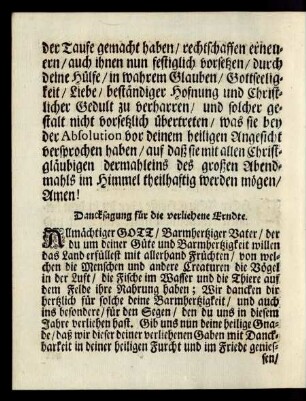 Dancksagung für die verliehene Erndte.