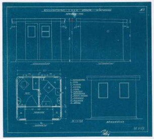 Tankstellen der Reichskraftsprit GmbH, Berlin: Grundriss, Ansichten Wärterhaus mittlerer Typ 1:20
