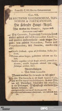 Cap. VII. De Rectione Gerundiorum, Supinorum & Participiorum. Die siebende Haupt-Regul