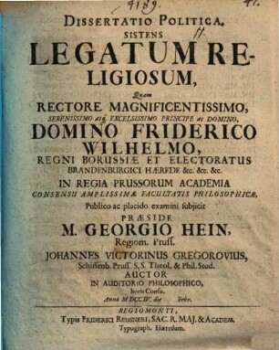 Diss. polit. sistens legatum religiosum
