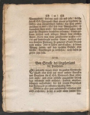 XVII. Von Straffe des Ungehorsams der Partheyen.