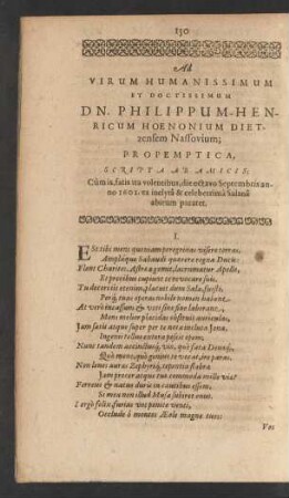 Ad Virum Humanissimum Et Doctissimum Dn. Philippum-Henricum Hoenonium Dietzensem Nassovium; Propemptica, Scripta Ab Amicis