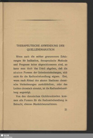 Therapeutische Anwendung der Quellenemanation