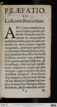 Praefatio ad Lectorem Benevolum