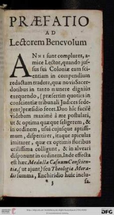 Praefatio ad Lectorem Benevolum