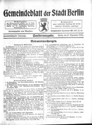 Sonderausgabe, 15. September 1921