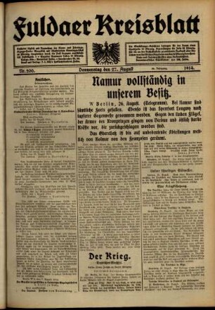 Ausgabe vom Donnerstag, den 27. August 1914.