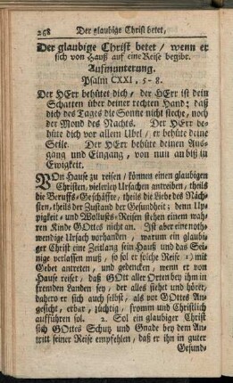 Der glaubige Christ betet, wenn er sich von Hauß auf eine Reise begibt.