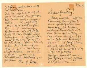 Eigenhändiger Brief Heinrich Zilles an Hermann Frey betr. v. a. des Beinbruchs von Zilles Schwiegermutter und die Konsequenzen für ihn