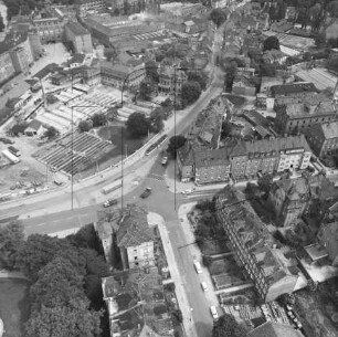 Straßenkreuzung Bonifacius- und Brühlerwallstraße in der Erfurter Brühlervorstadt : Blickrichtung Norden