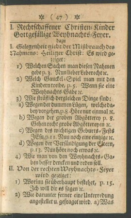 I. Rechtschaffener Christen-Kinder Gottgefällige Weyhnachts-Feyer