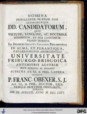 Nomina... DD. Candidatorum...