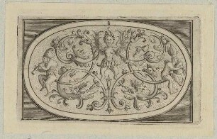 Dosendeckel mit Schweifgroteske auf gepunztem Grund, Blatt 8 aus einer Folge von Dosendeckeln