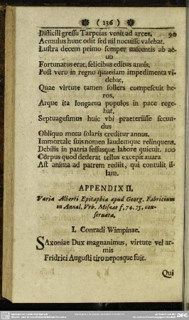 Appendix II. Varia Alberti Epitaphia apud Georg. Fabricium in Annal. Vrb. Misnae f. 74. 75 conseruata