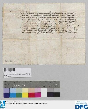 Markgraf Johann von Brandenburg sagt der Nürnberger Kaufmannschaft zur Frankfurter Fastenmesse Geleit zu.