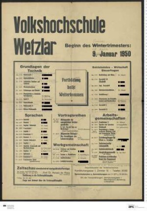 Ankündigung einer einzelnen Veranstaltung 1950