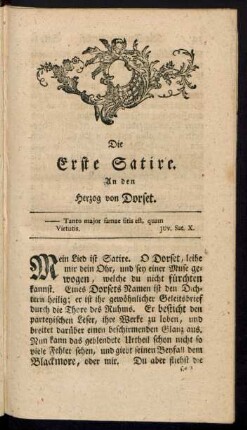 Die Erste Satire. An den Herzog von Dorset.